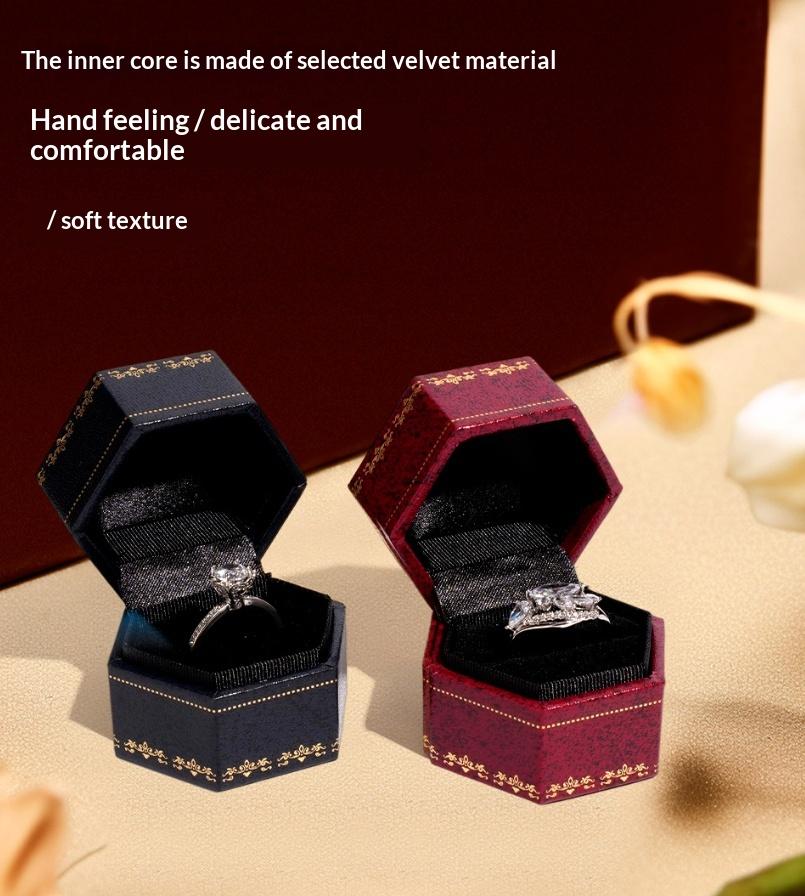 Vintage Hexagonal Velvet Ring Box Delicate Embossed Jewelry Storage Case For Proposal Wedding Jewelry Display Use