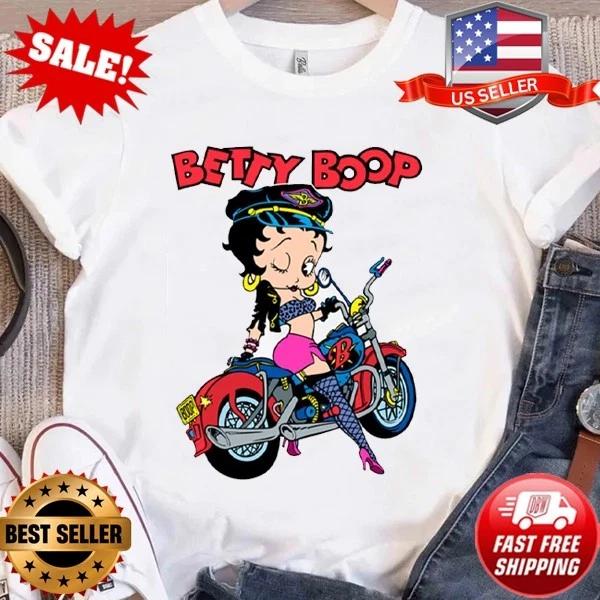 Betty Boop Biker Outfit Motorcycle Pose T-Shirt S-5XL S
