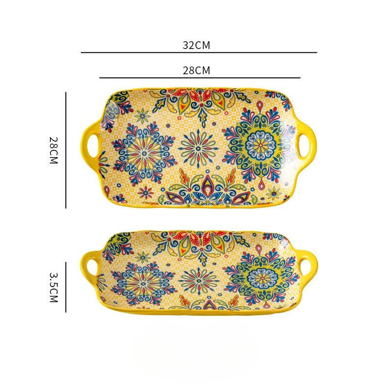 Bohemian Binaural Dinner Plates Ceramic Plate Large Rectangular Fish Plate Ceramic Sushi Dish for Home Kitchen Restaurant Gift