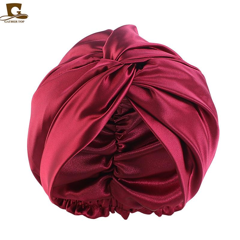 Popular imitation silk double-layer nightcap, cross-twisted cap, shower cap, beauty and makeup hat TJM
