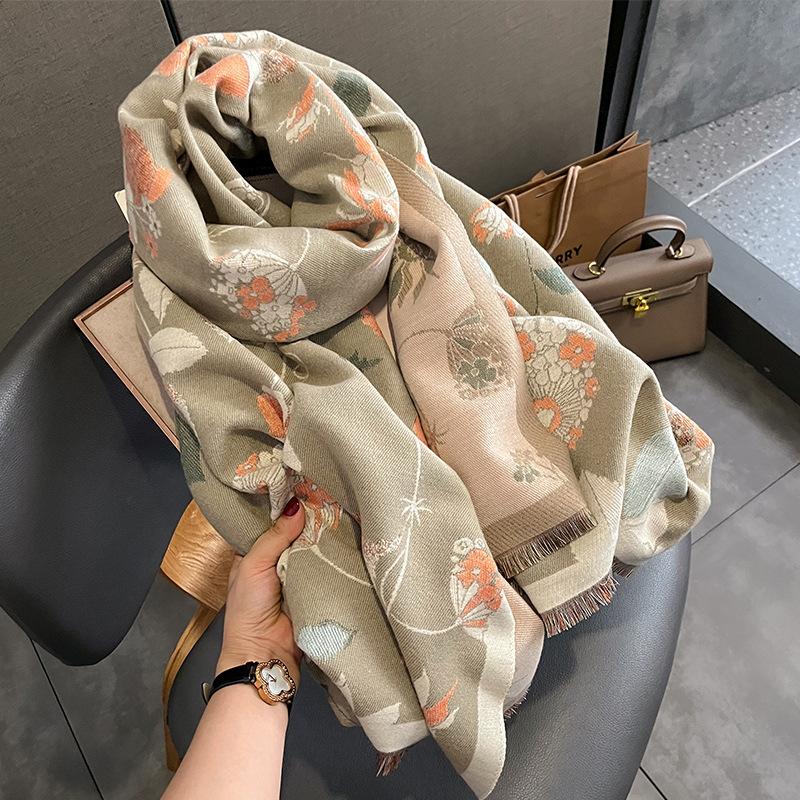 Women's Stylish Faux-Cashmere Scarf – Korean-Style Printed Warm Neck Warmer & Air-Conditioning Shawl