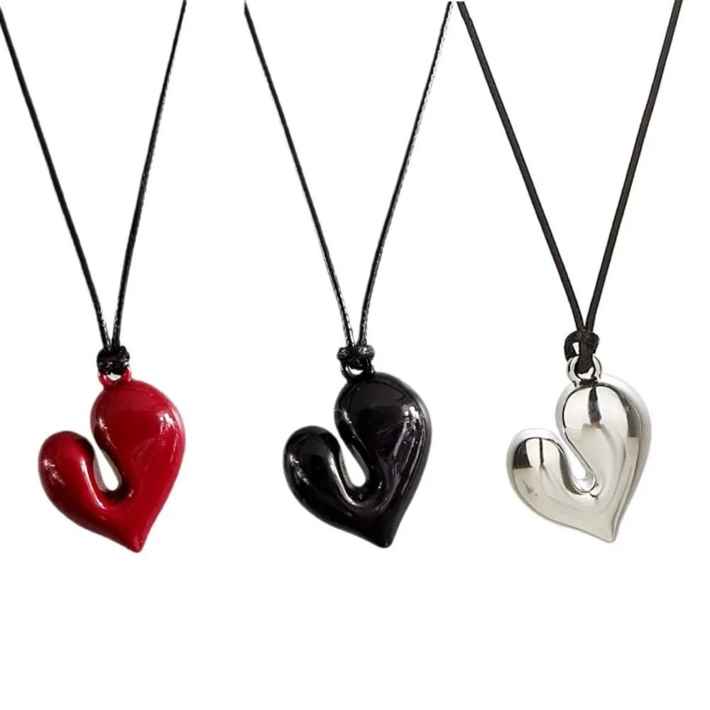 Personality Retro Design Irregularity Heart Pendant Necklace for Women Cute Cool Adjustable Leather Rope Korea Jewelry Y2K Gift