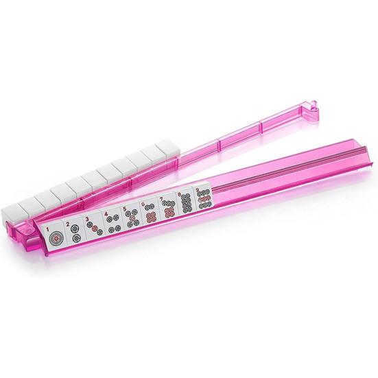 4Pcs Mahjong Rack with Pusher Heavy Duty Portable Multifunctional American Mah Jongg Tile Holder Push Ruler Mahjong Accessories
