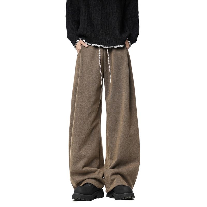 51 Hip-Hop Trendy Brand Thick Fleece Pants for Men, Vibe Winter American Style Casual Solid Color Straight-Leg Sports Trousers