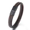 engrave logo Fashion Punk Men Jewelry Braided Leather Bracelet Men Handmade Bracelet Trendy Stainless Steel Clasp Male Bracelets