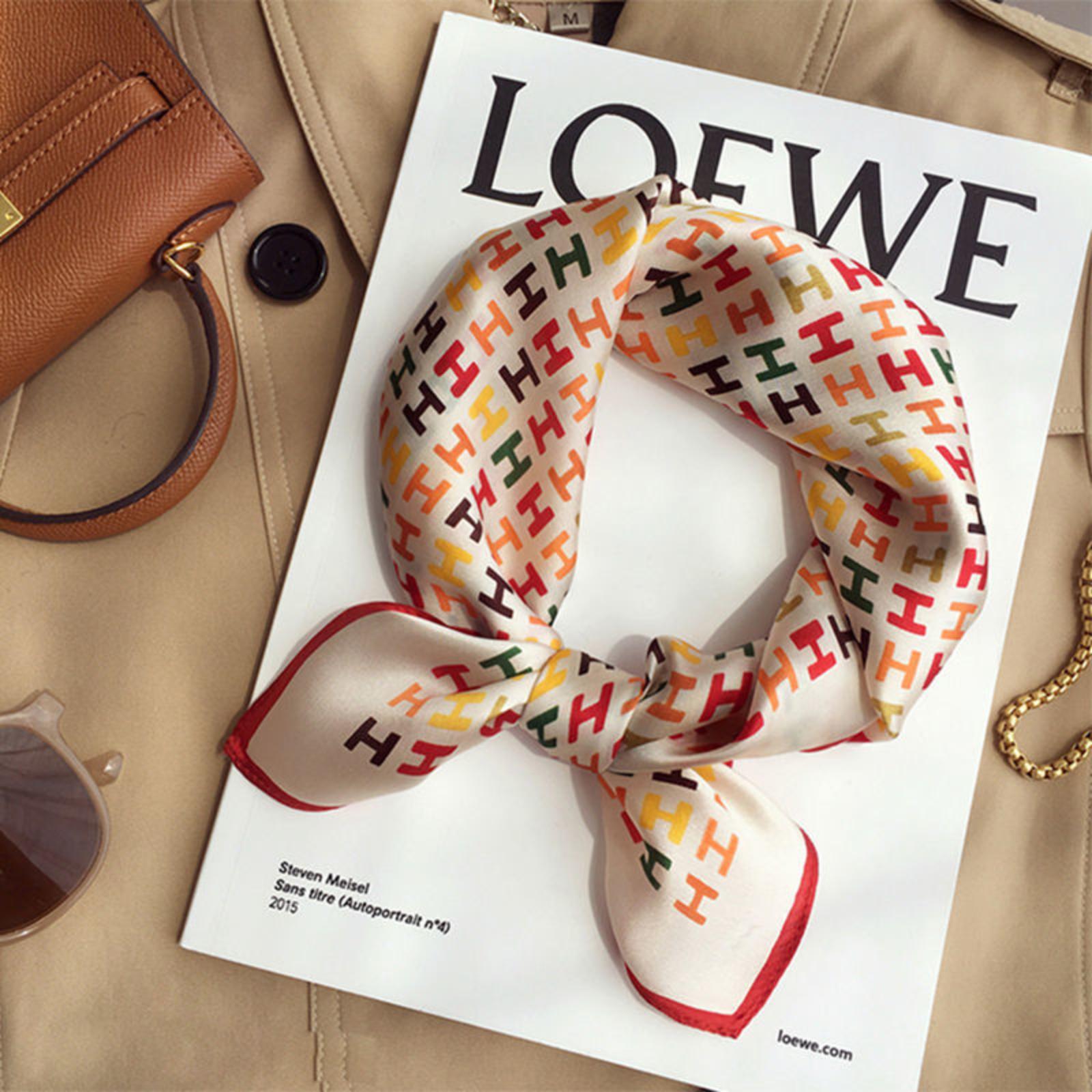 

Color Block Printed Silk Scarf 90cm Twill Scarf Korean Version Of The All- Large Square Scarf Sunscreen Shawl Headscarf Women One Size красный