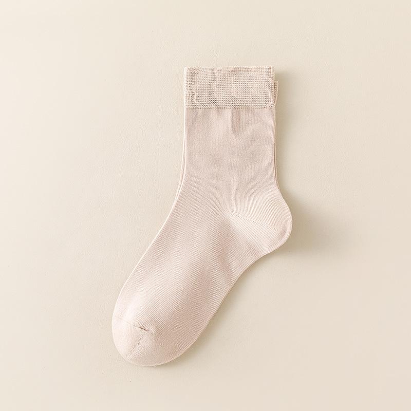 Ladies Spring and Autumn Pure Color Breathable Sweat Absorbing Anti Pilling Boneless Tube Cotton Socks