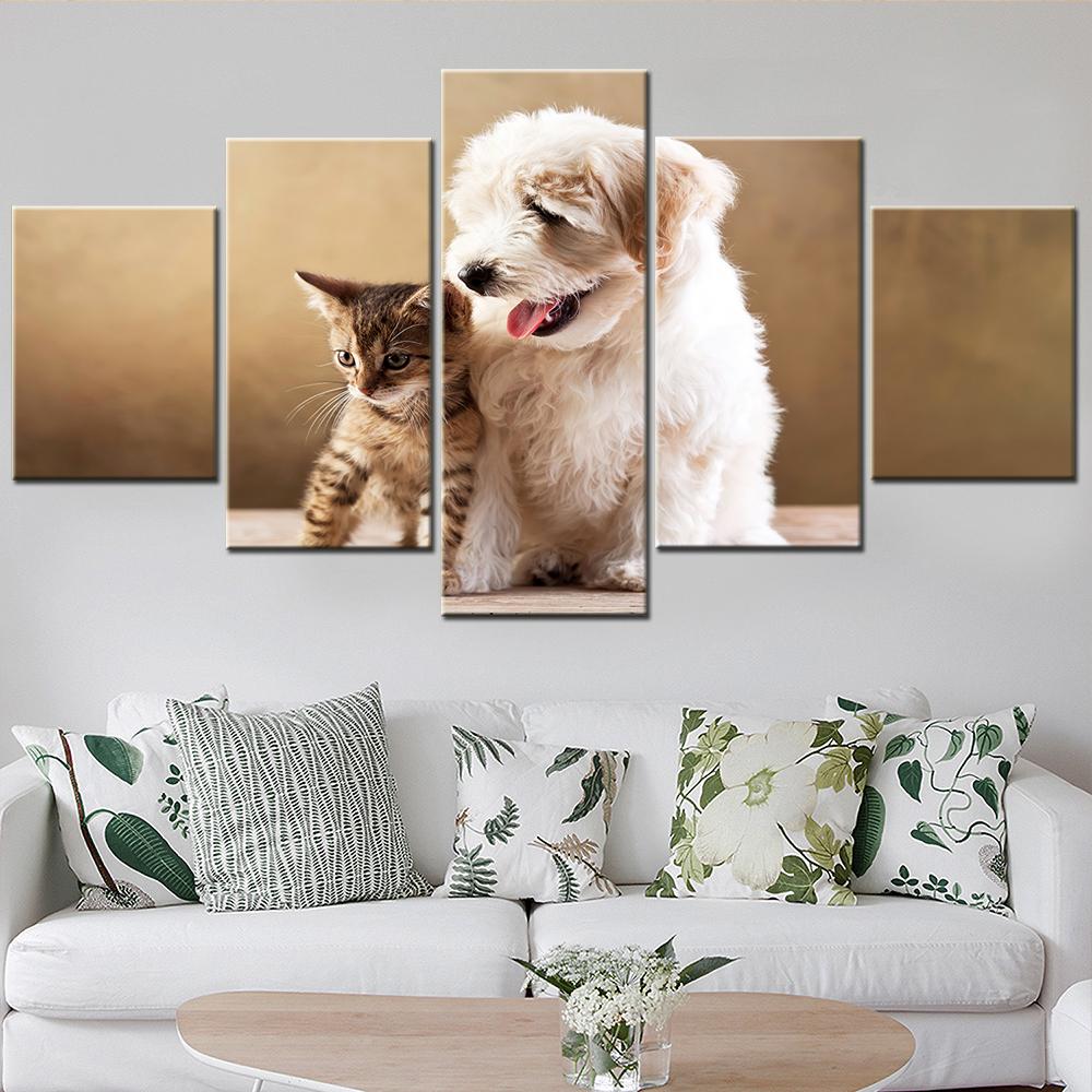 

Cute Kitten And Puppy Wall Art Room Decor Canvas Set Animal Dog Cat Painting Modular Kawaii Picture Bedroom Decoration Poster 20X35 20X45 20X55cm