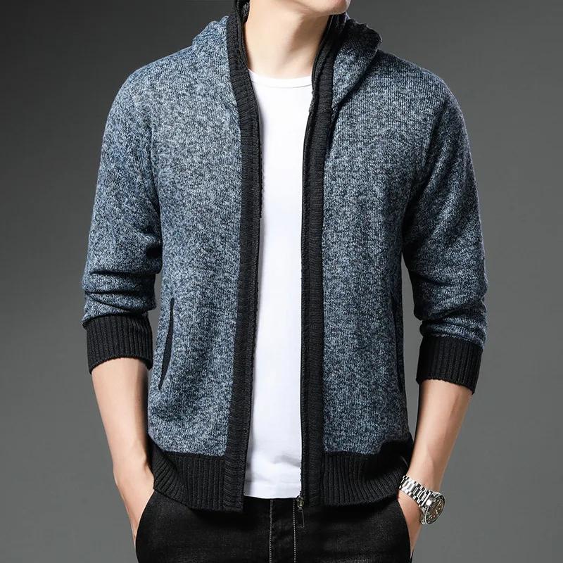 Sweater Fashionable Casual Hooded Jacket Winter Men's Slim Fit Plus Velvet Thickened Sweater
