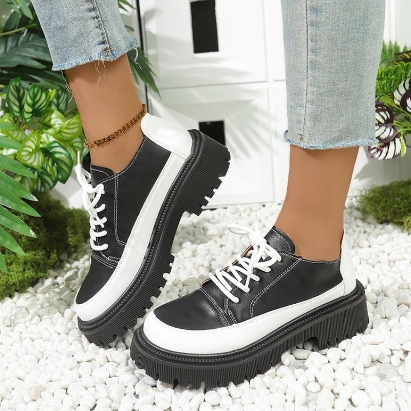 Fashion Women Shoes Autumn Round Toe Black Flats Loafers With Fur Casual Female Sneakers Ladies' Footwear Oxfords Clogs Platform Fall Cr