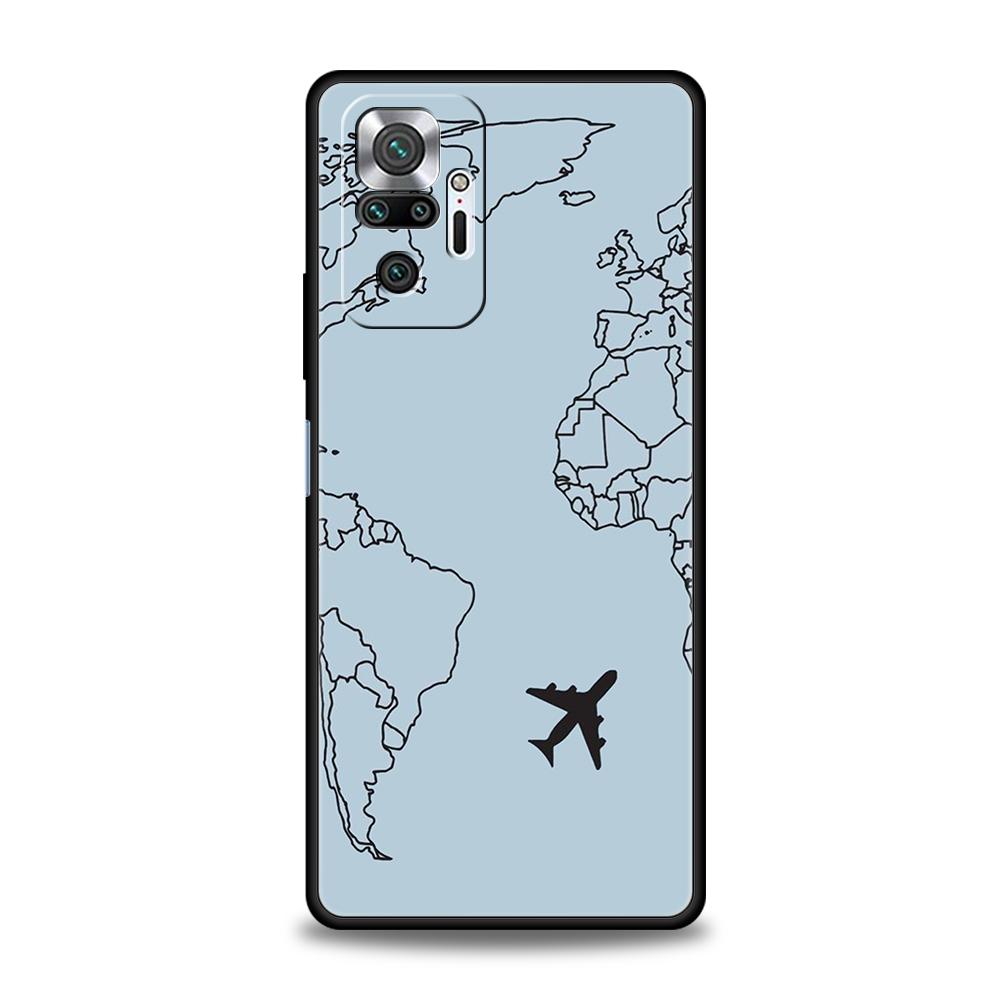 Fashion Planes World Map Travel Phone Case For Xiaomi Redmi Note 12 5G 10C 10 11 9 8 Pro Plus 9S 7 8T 9T 9A 8A 9C K50 K40 Cover