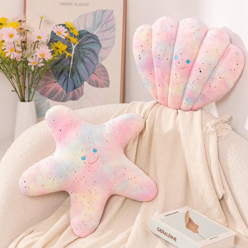 Jessica Chen Unisex Non-Toxic Cartoon Stuffed Colorful Shell Pillow Doll Plush Toy Rainbow Starfish Doll Nap Pillow Backrest Birthday Holiday Gift
