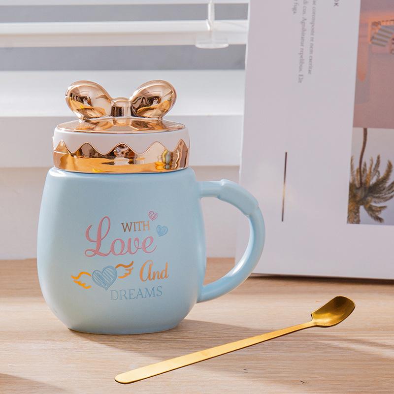Heart-shaped Wings Butterfly Lid Gift Cup Cute Cartoon Ceramic Mug Water Cup with Lid
