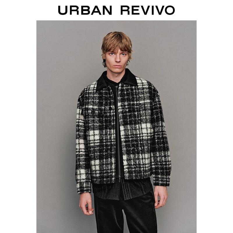 UR2025 Men s Fashion Patchwork Plaid Wool-Blend Jacket M