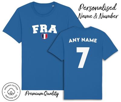 Camiseta Francia FRA Nombre y Número Personalizados Adulto Niños Bebé, Fútbol Seis Naciones