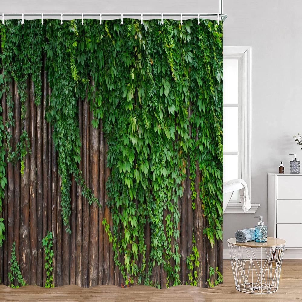 Green Vines Wall Shower Curtains Green Plants Greenery Bathroom Decorations Vintage Landscape Polyester Bath Curtains With Hooks