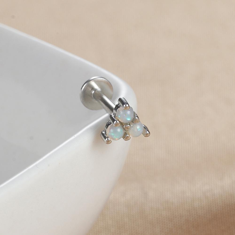 Sterling Silver Opal Threaded Cartilage Stud Earrings