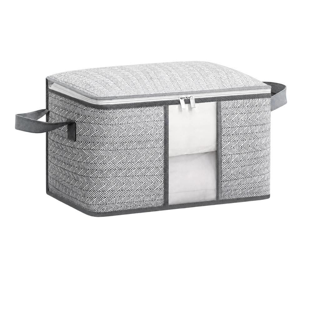 Fabric Storage Bag with Transparent Window and Zipper Lid Portable Handheld Organizer Box for Clothes Bedding and Household Items