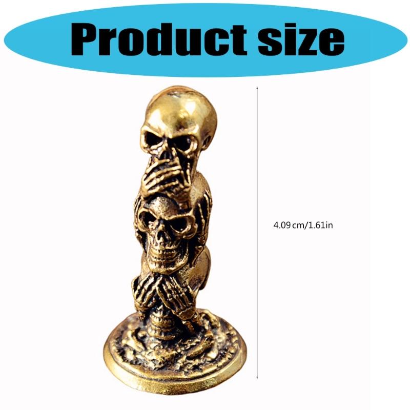 Mysterious Skull Brass Figurine Halloween Theme Decoration for Teas Table Bookshelf Brass Materials Ornament