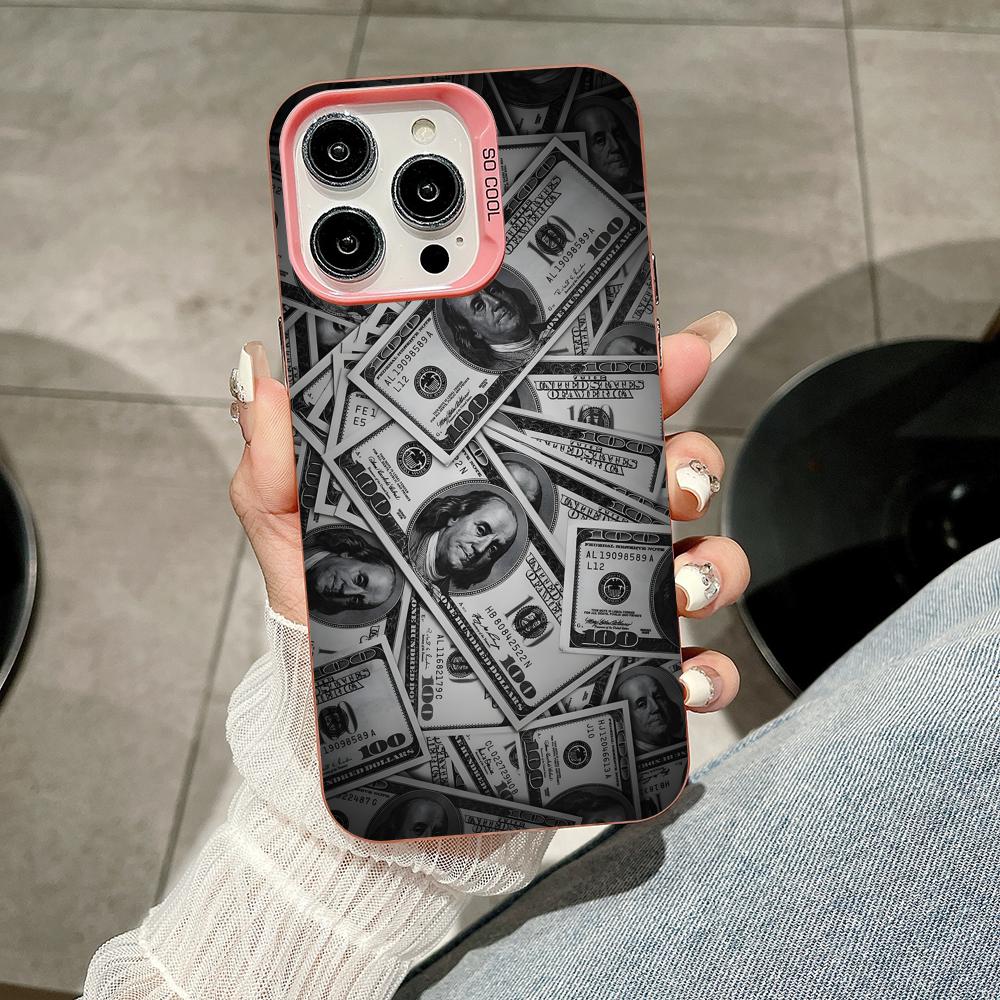 USD Dollar Pink Translucent Mobile Phone Case for iPhone 17 16 15 14 13 12 11 X XR XS Air Pro Max Plus Colorful Cover