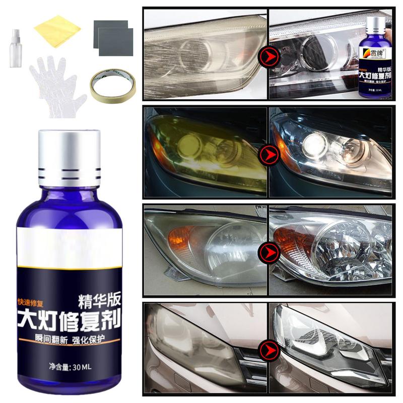30ml Lešticí kapalina na čočky světlometů auta Sada na renovaci světlometů Nástroj na renovaci poškrábaných a zažloutlých světlometů