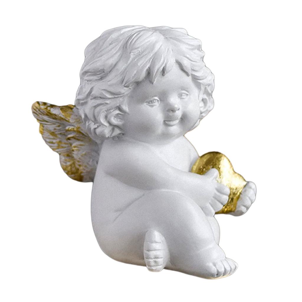 Baby Angelic Holding Heart Statue Love Expression Resins Cherub Sculpture Figurine for Home and Office Tabletop Decors
