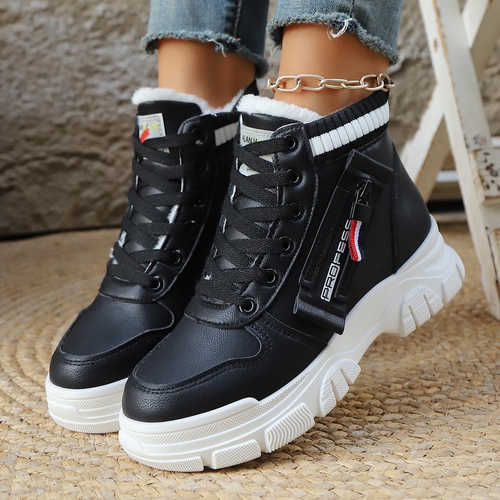 2025 Vinter Dame Gå Høye Topper Plysj Tykke Varme Sneakers Dame Komfortable Snøresko Platformsko Dame Zapatos De Mujer