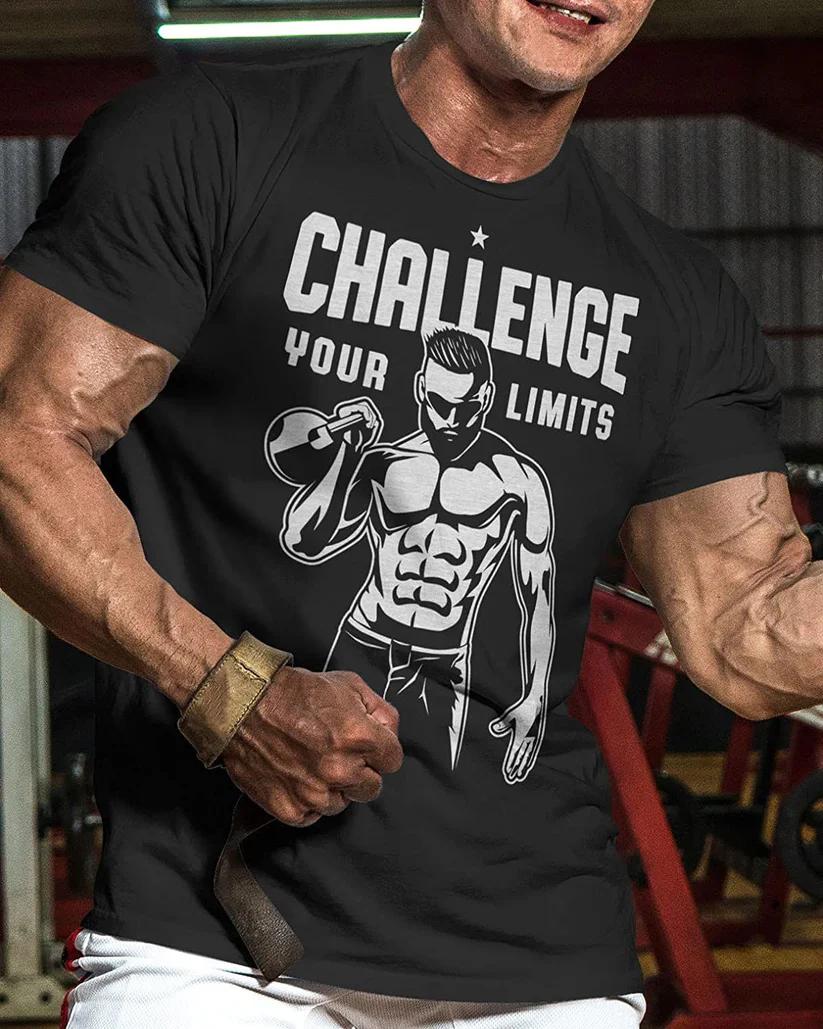 Challenge Men Cotton TShirt Gym Workout Bodybuilder Graphic Print Black Athletic Casual Fit - Men s Summer Cotton Graphic Tee S разноцветный