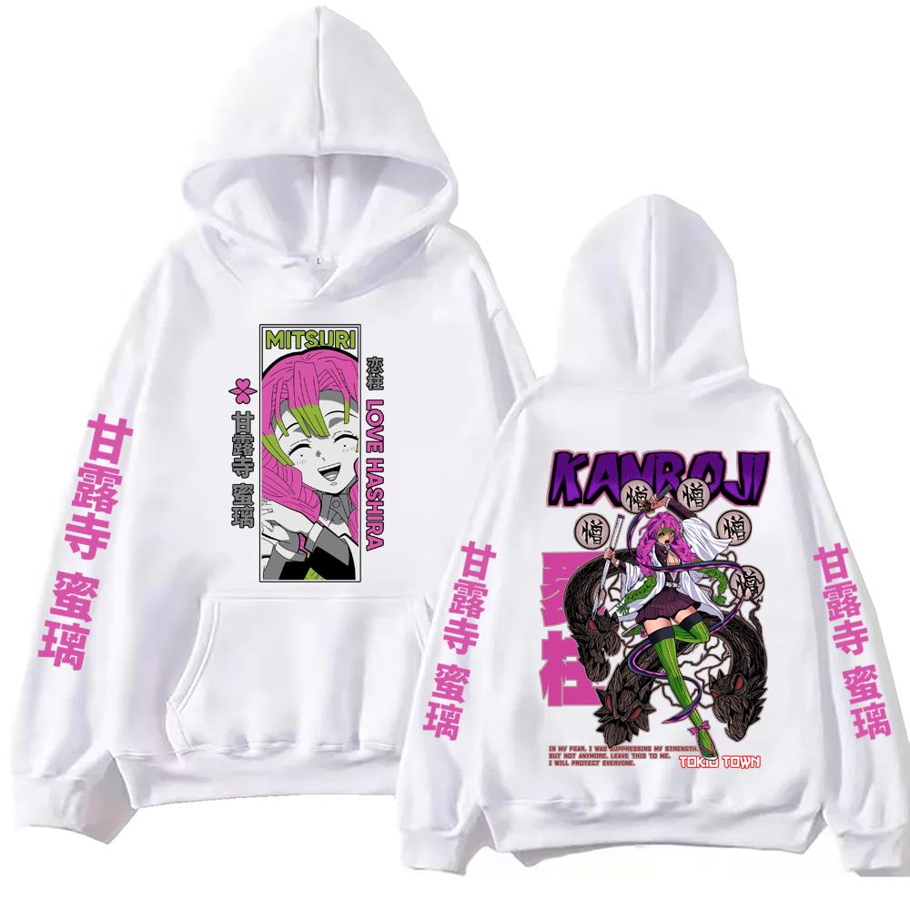 Japan Anime Demon Slayer Kanroji Mitsuri Cute Print Hooded Men Women Manga Hoodies Casual Loose Pullover Harajuku Sweatshirt