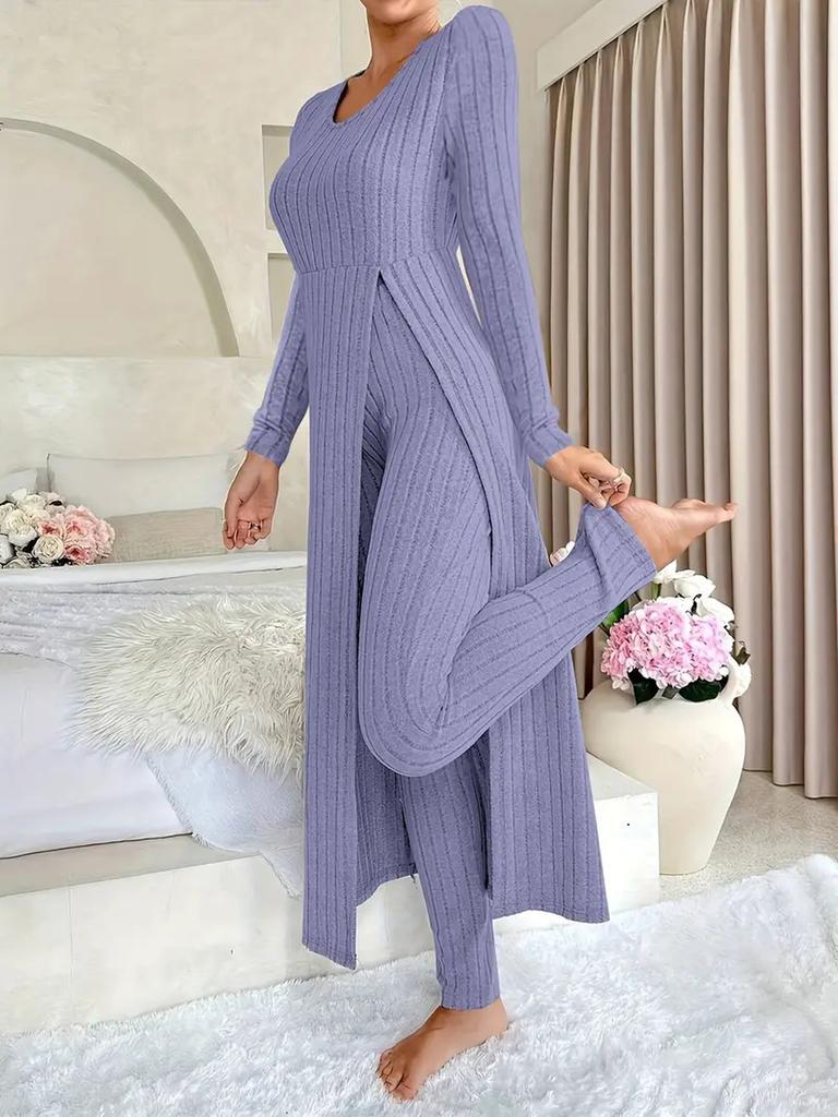 New Design Crew Neck Ruffled Long Sleeve Set 2 Pieces Spring Set
