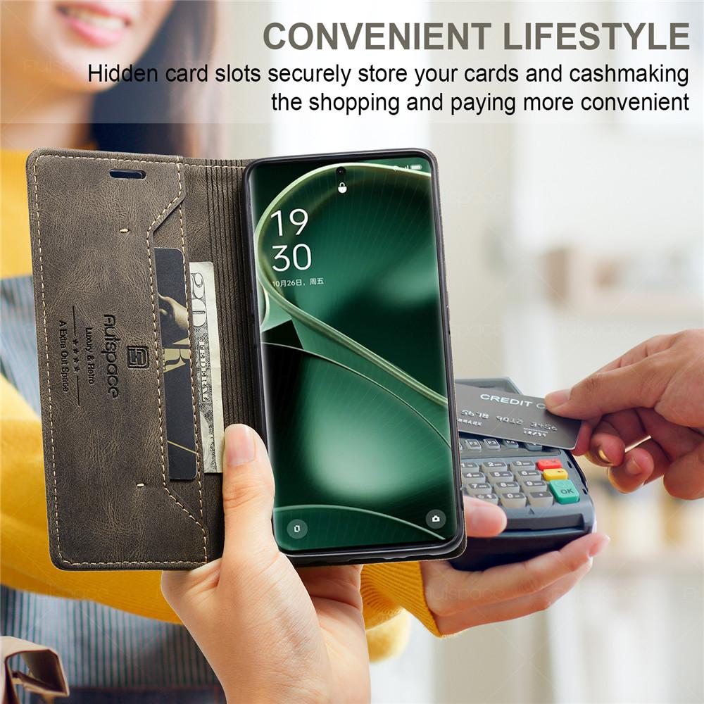 Luxury Genuine Leather Magnetic Wallet Flip Case for OPPO Find X6 Pro Card Slot Stand Shockproof Foldable Holder Full Protection Cover