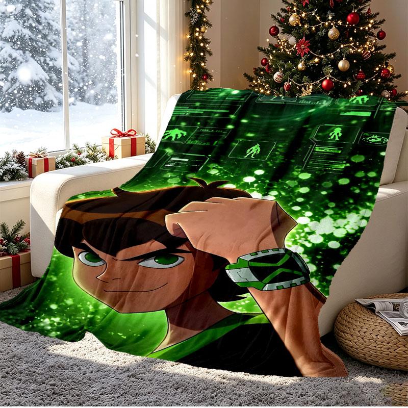 Ben 10 Cartoon Pattern Blanket for Home Decoration, Bed, Sofa, Car Travel, Camping, Suitable for All Seasons, Birthday Christmas Gift