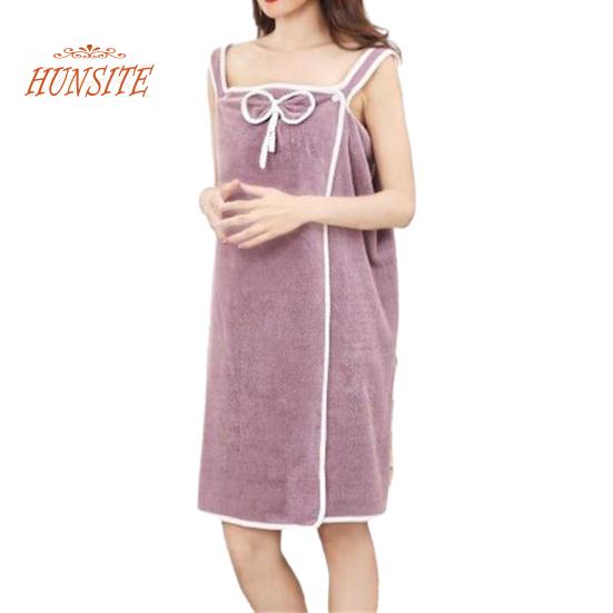 

Женское банное полотенце с застежкой на пуговицы, мягкий быстросохнущий халат для душа для домашней ванной комнаты фиолетовый