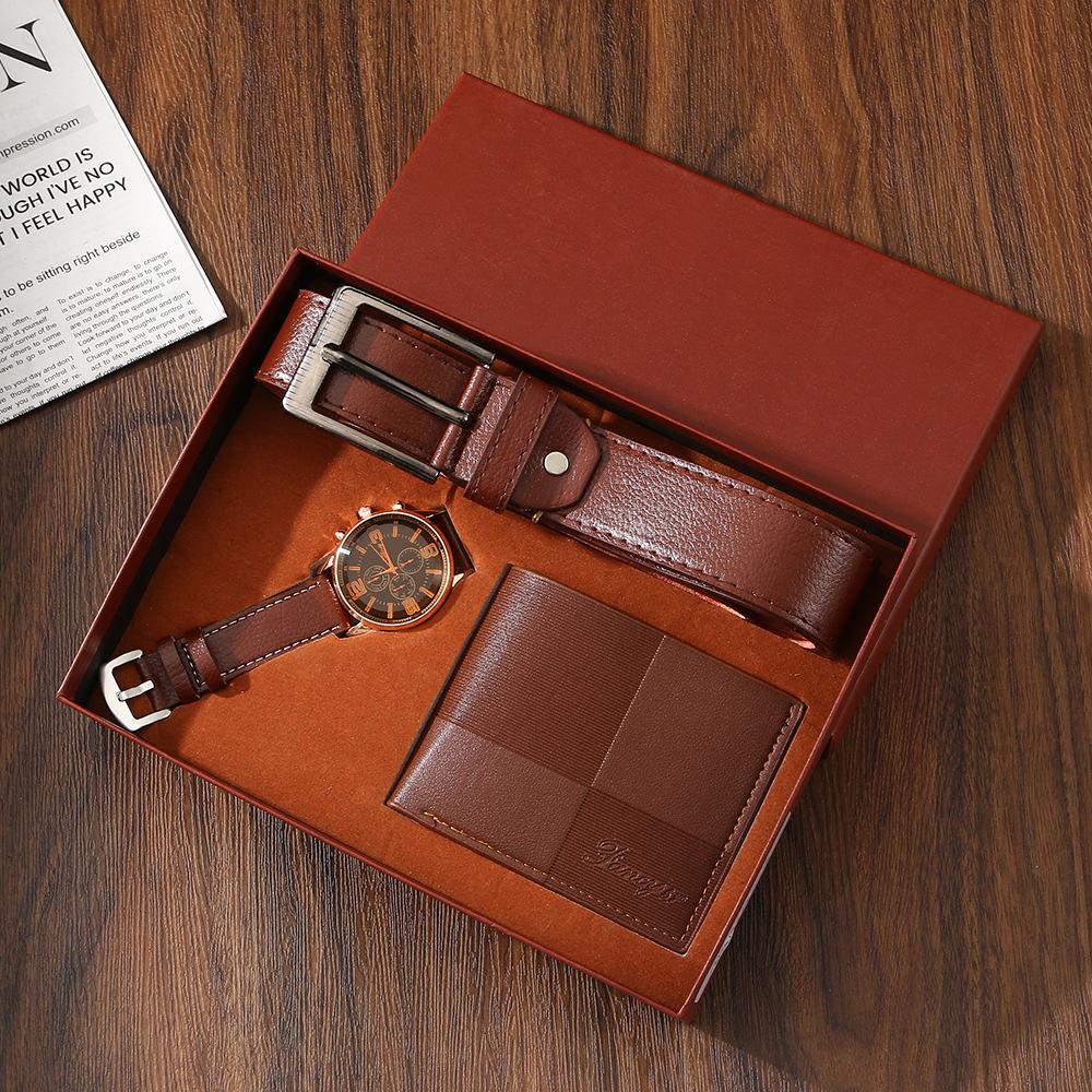 Set de Regalo para Hombre, Cartera + Reloj + Caja para Cinturón, Regalo de San Valentín Día del Padre para Novio Amigo
