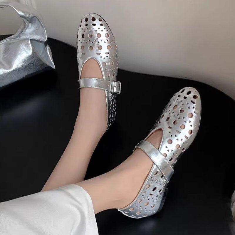 Height increase hollow hole ballet single shoes women's 2025 spring and summer new French small sandals round head Mary Jane shoes