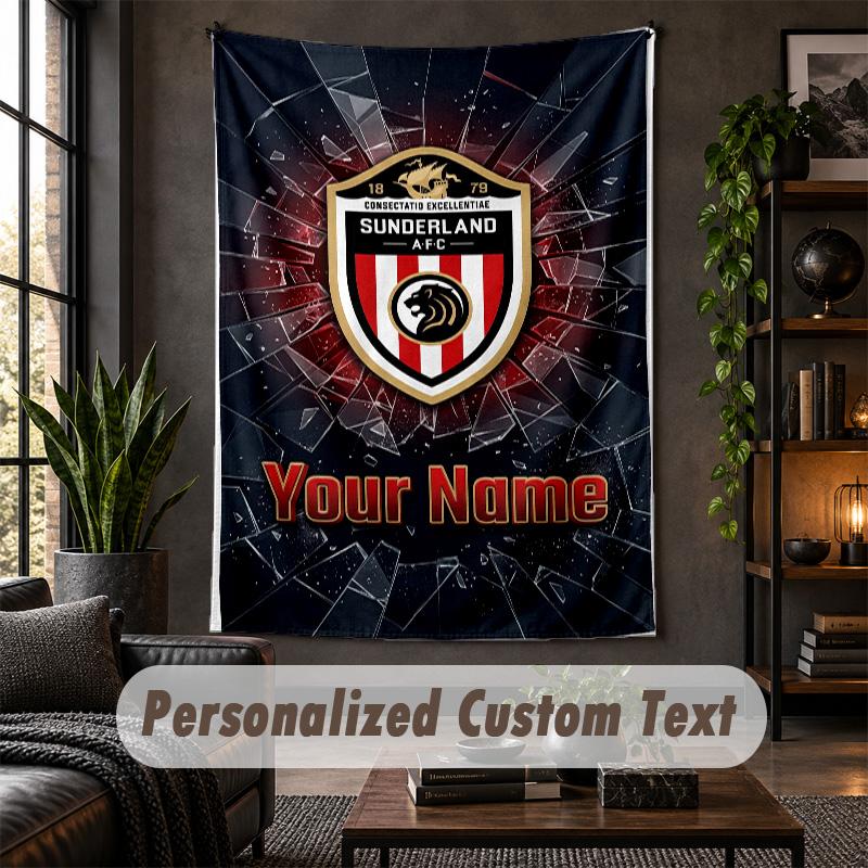 Personalized Wall Tapestry,Sunderland FC Custom Text, Soft Fabric Wall Art For Indoor Decoration