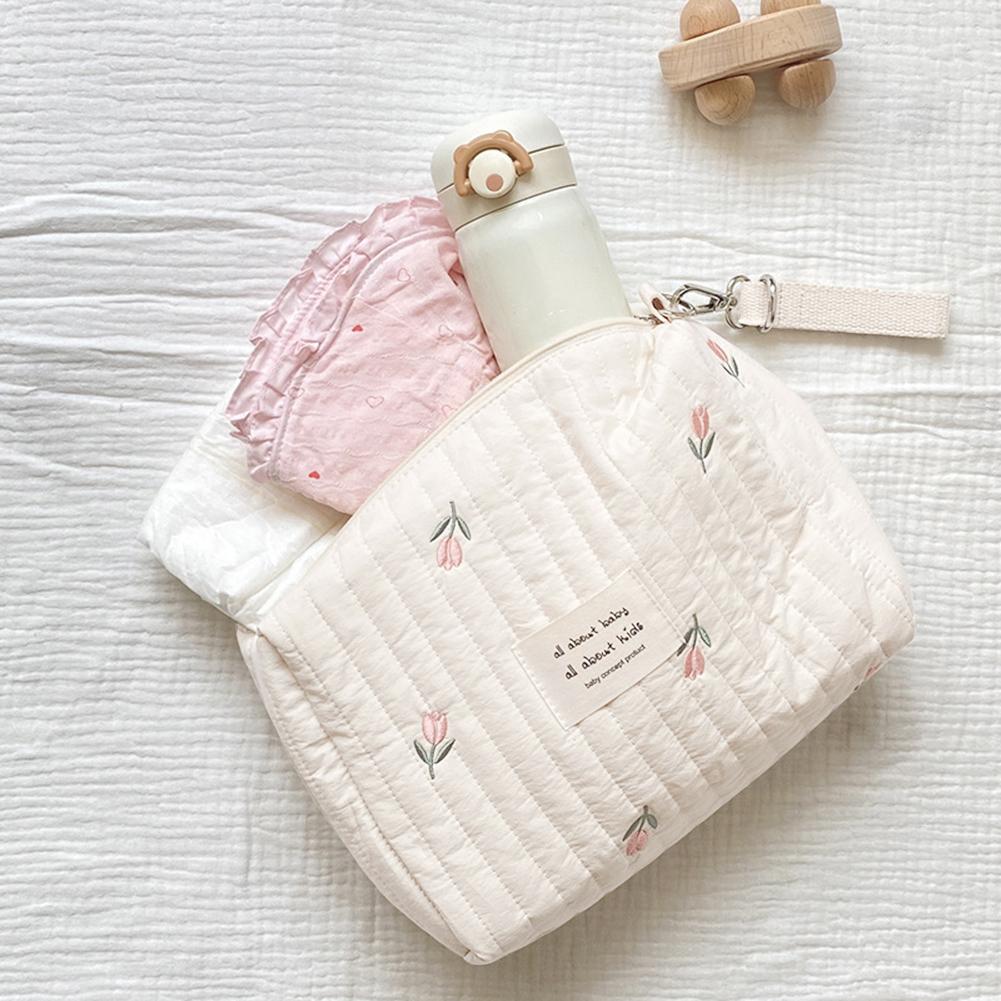 

Quilted Mummy Storage Bag Embroidery Changing Bag Large Capacity Cute Cotton Portable Soft Warm Cartoon Shape for Infant Party тюльпан