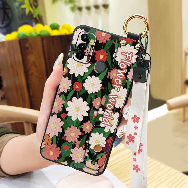 Lanyard Wristband Phone Case For Tecno Spark 7/Spark7T Anti-dust Wrist Strap Protective Ring Silicone Fashion Design