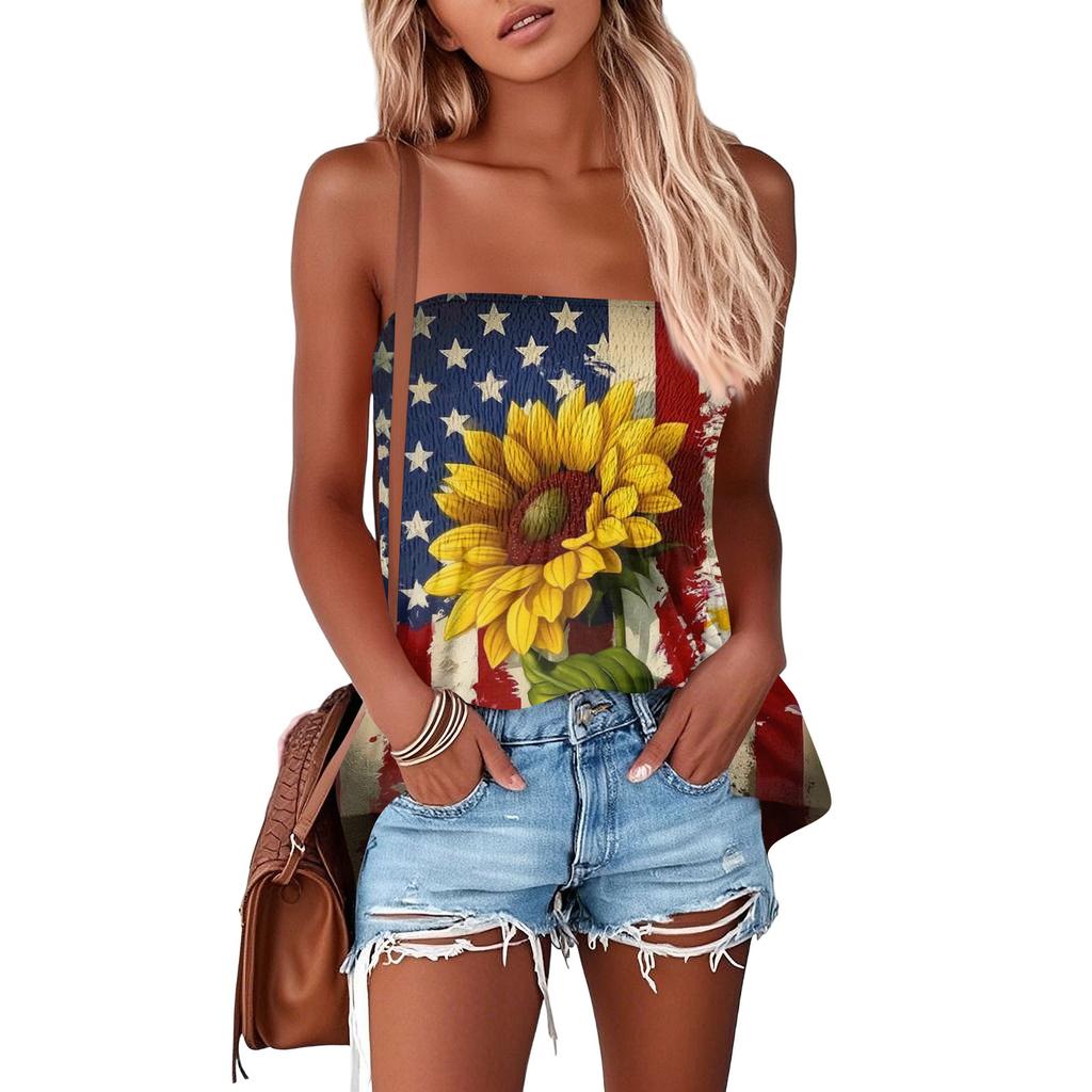 Tube Tops For Women,Cute Sexy Off Shoulder Print Sleeveless T-Shirt