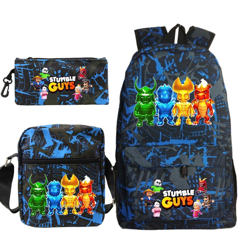 Stumble Guys Collision Party game merchandise Printed backpack Crossbody bag Stationery bag School bag Three-piece set