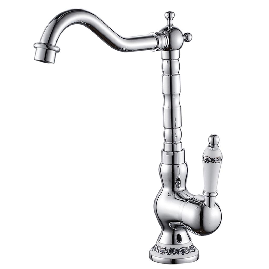 Kitchen Tap 360° Rotatable Vintage Bathroom Tap with Heat and Cold Control Single Ceramic Lever Faucet Home Bathroom Decoration