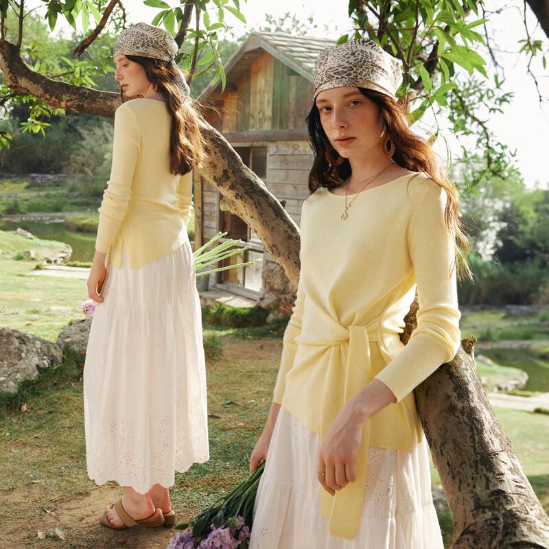 Olrain Women s Belted Slim-Fit Long Sleeve Knit Top M