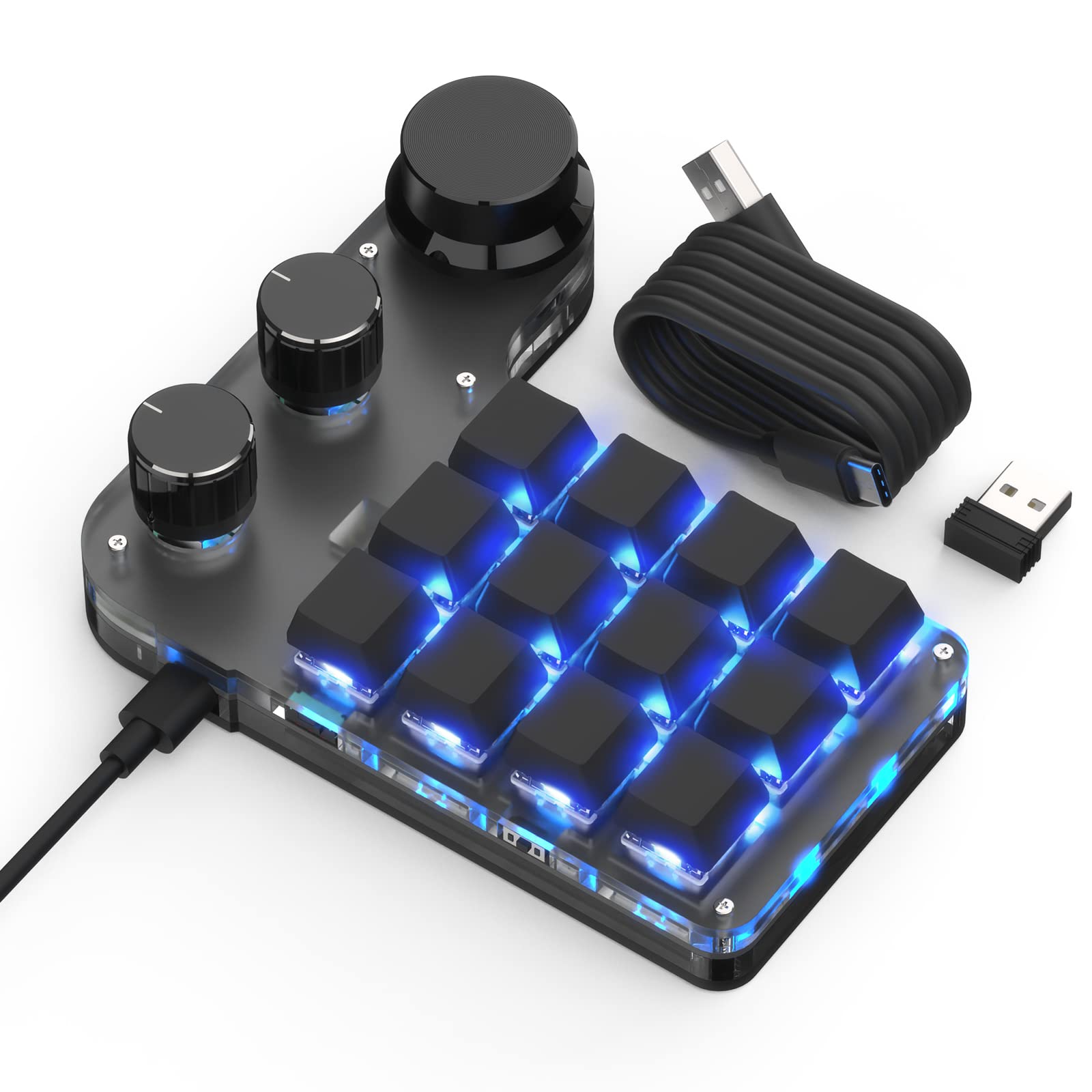 

Macro Left Hand 12 with Rotating 3 7 Color RGB Red 18 Delay Improved Work Ideal for Video Axis and Cap DIY Left Hand Keypad Keyboard, Device, Keys, чорний