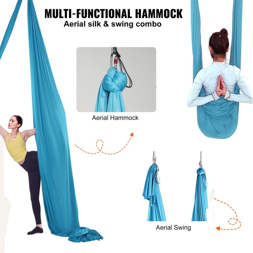 VEVOR Rede & Balanço de Yoga Aéreo, 5,5 Jardas, Kit Inicial de Yoga Aéreo com Tecido de Nylon 100gsm, Ferragens Completas de Montagem & Guia de Montagem Fácil