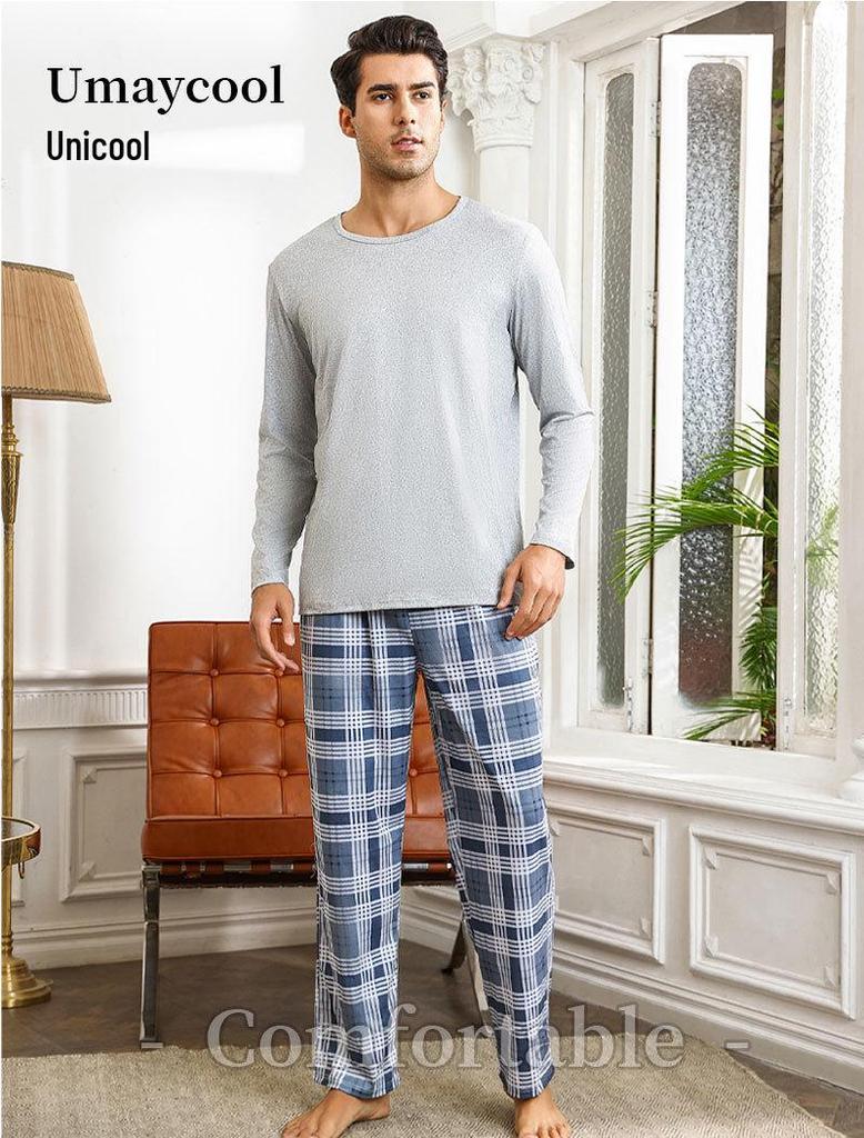 Men's Long-Sleeve Pajama Set - Casual Wearable Two-Piece for Autumn/Winter