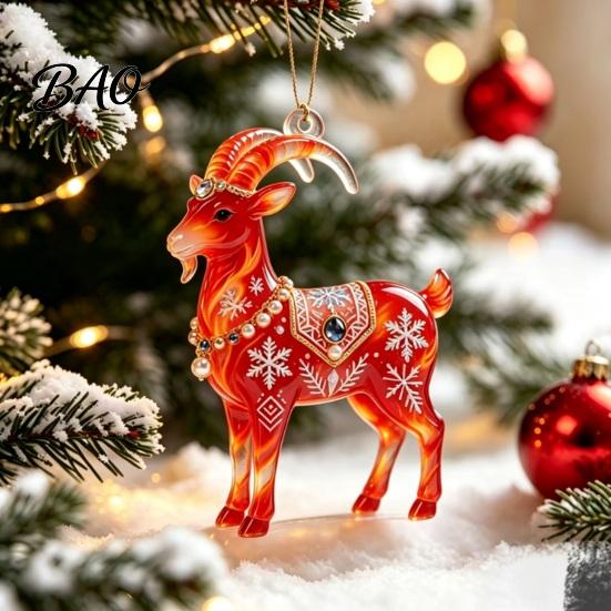 Christmas Tree Hanging Ornaments 2D Acrylic Goat Pendant, Keychain Bag Charm, Cute Sheep Rearview Clear Translucent Mirror Ornament for Holiday Party