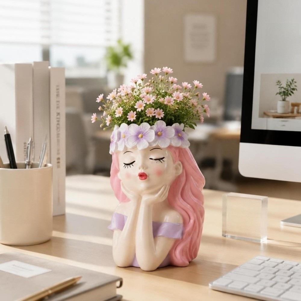 Resin Girl Shape Planter Decoration Fairy Flowerpot Desk Ornaments Flower Pot Indoor