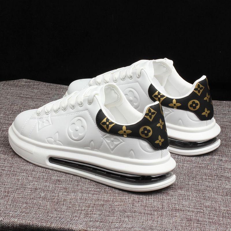Trendy Printed White Sneakers for Men and Women, Couple's Air-Cushion Shoes, Versatile Thick-Soled Height-Increasing Casual Shoe