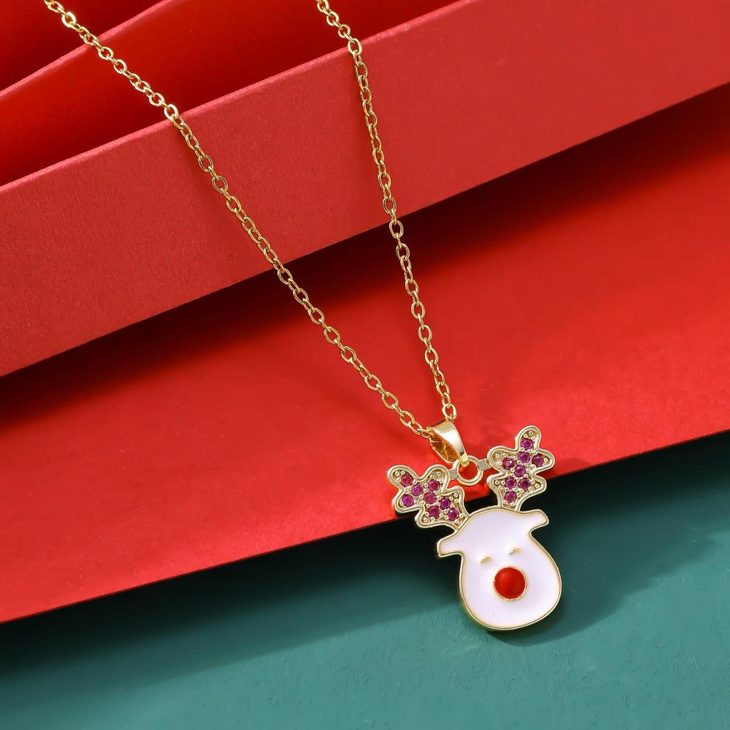 Women's Santa Claus Enamel Pendant Necklace, Non-Fading Rhinestone, Light Luxury Holiday Jewelry