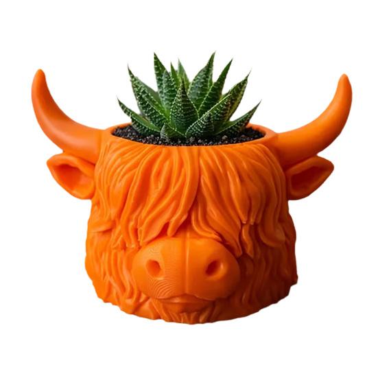 Highland Cow Planter 3D Printed Cute Animal Flower Pot Mini Cow Plant Container for Indoor Outdoor Desk Patio Garden Decor оранжевый